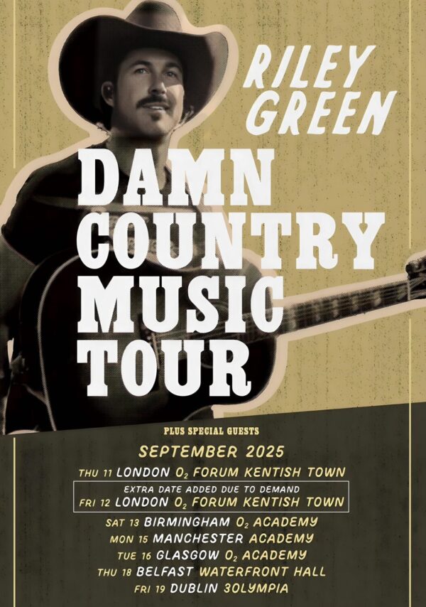 RILEY GREEN Damn Country Music 2025 UK Tour Poster