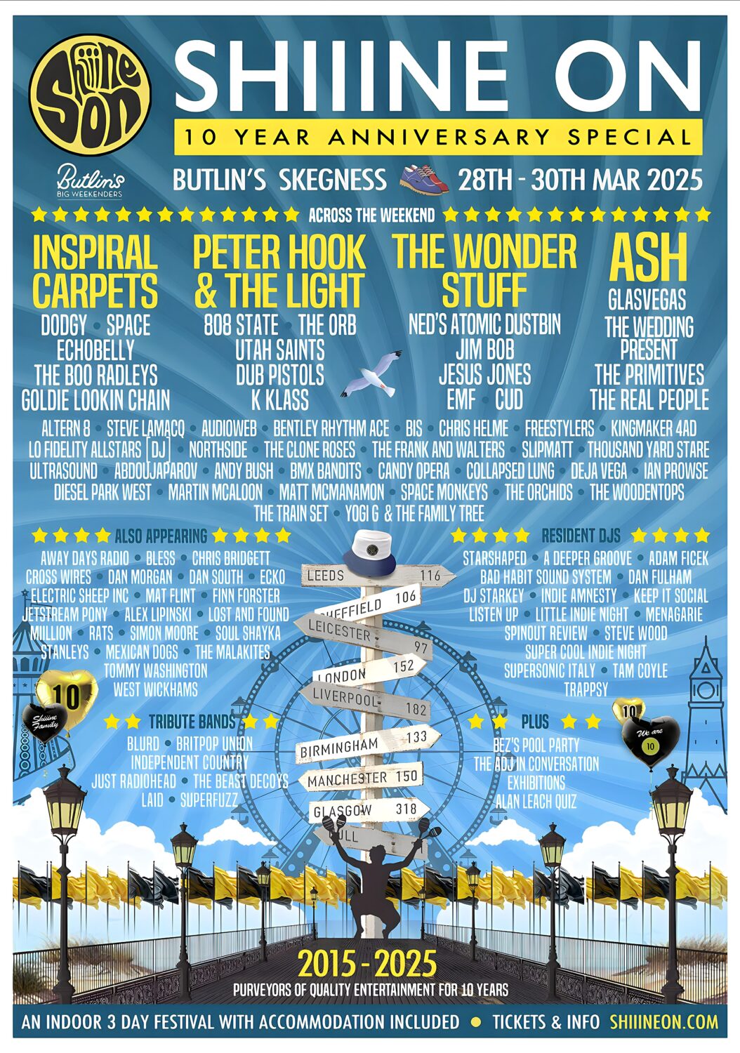 SHINE ON FESTIVAL 2025 Inspiral Carpets - Peter Hook - The Wonder Stuff - Ask Line Up Poster