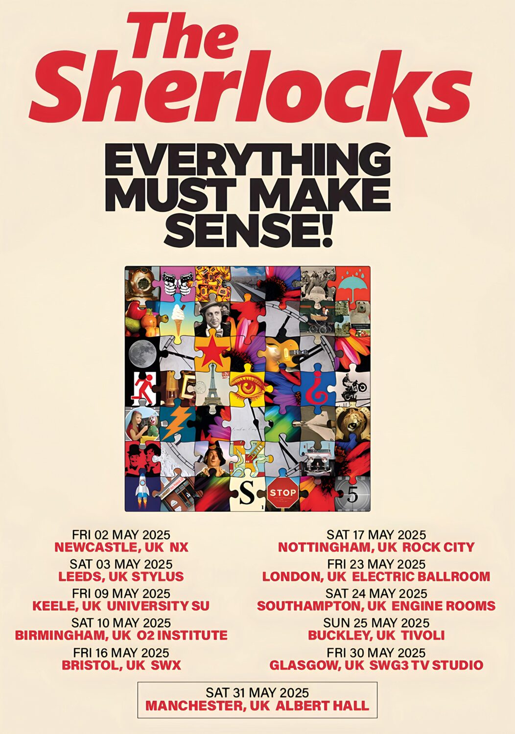 THE SHERLOCKS (band) Everything Must Make Sense 2025 UK Tour Poster