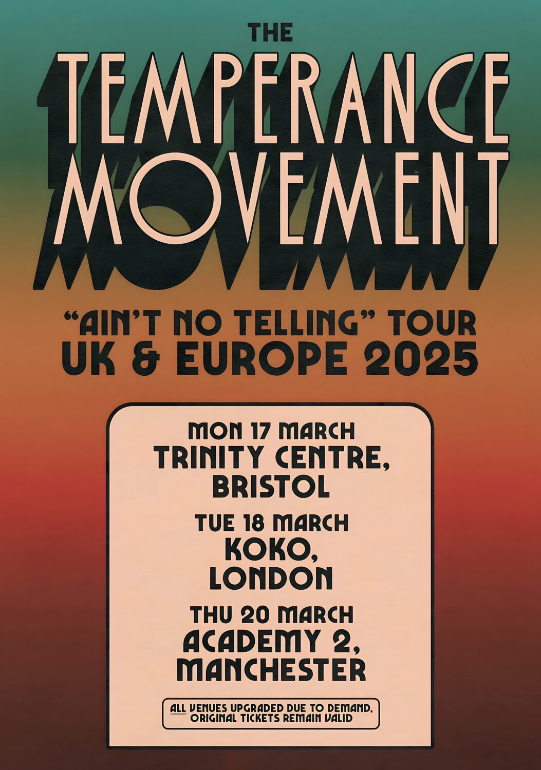 THE TEMPERANCE MOVEMENT Ain't No Telling 2025 UK Tour Poster
