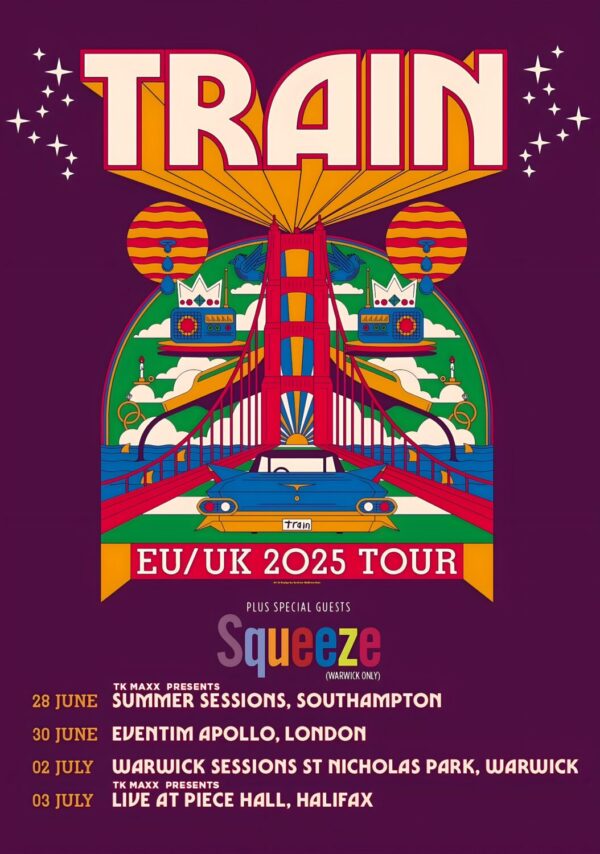 TRAIN (band) Summer 2025 UK Tour Poster