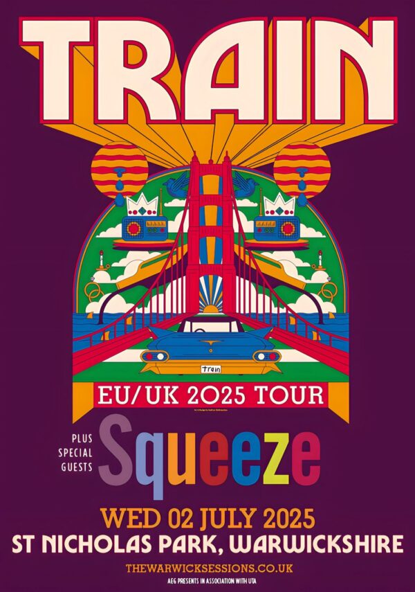 TRAIN (band) Summer 2025 UK Tour: WARWICKSHIRE St Nicholas Park Poster
