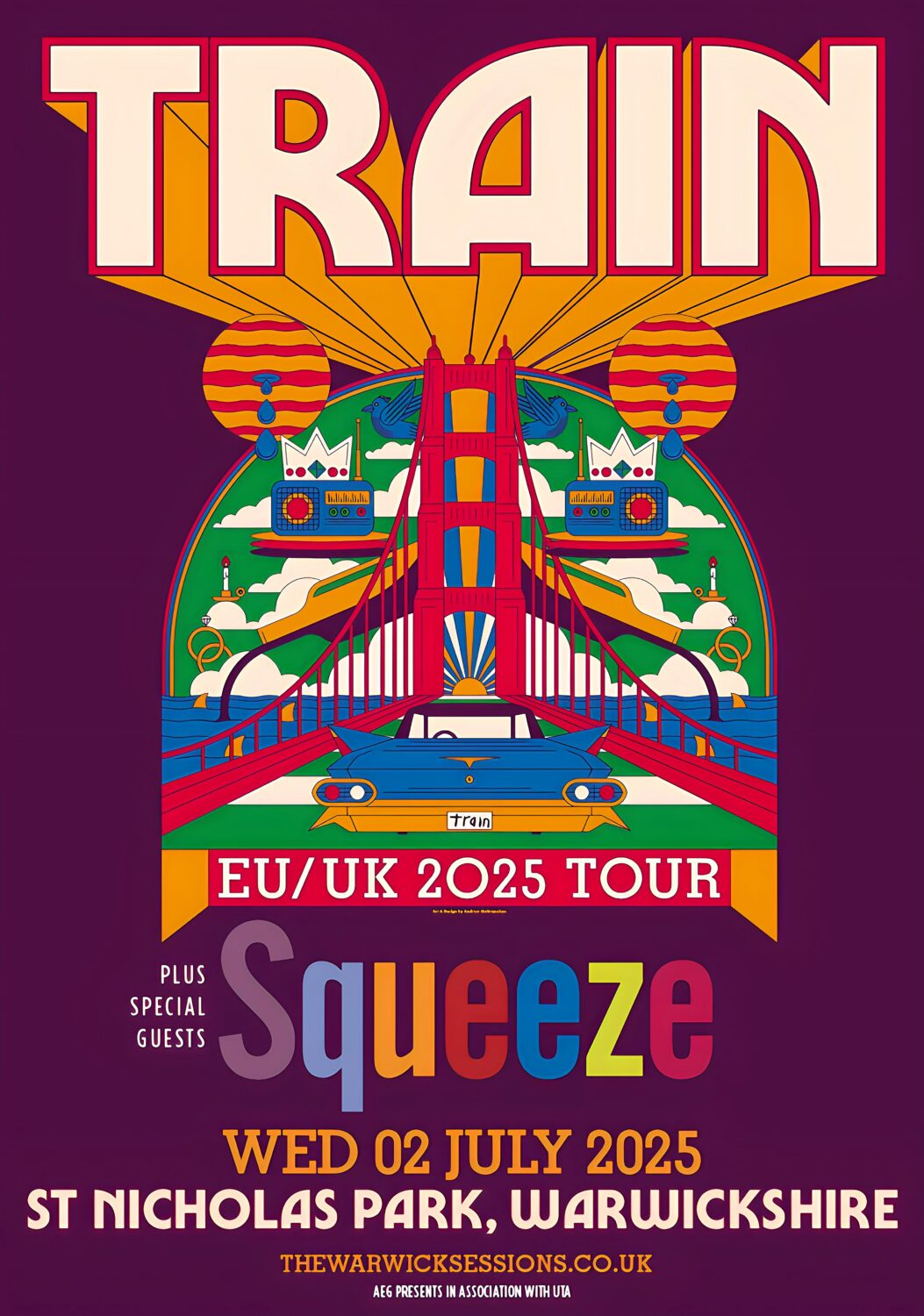 TRAIN (band) Summer 2025 UK Tour: WARWICKSHIRE St Nicholas Park Poster