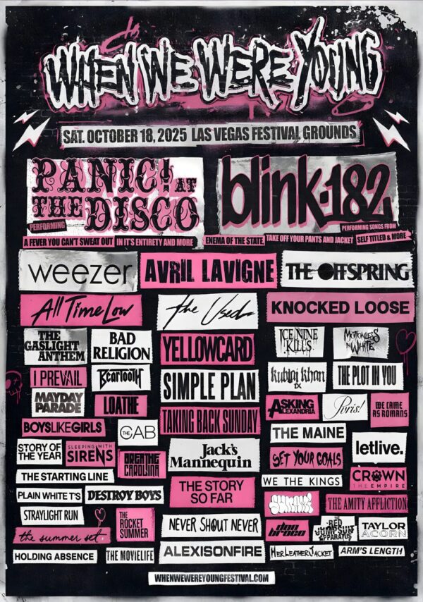 WHEN WE WERE YOUNG 2025 Panic At The Disco - Blink 182 - Weezer Line Up Poster