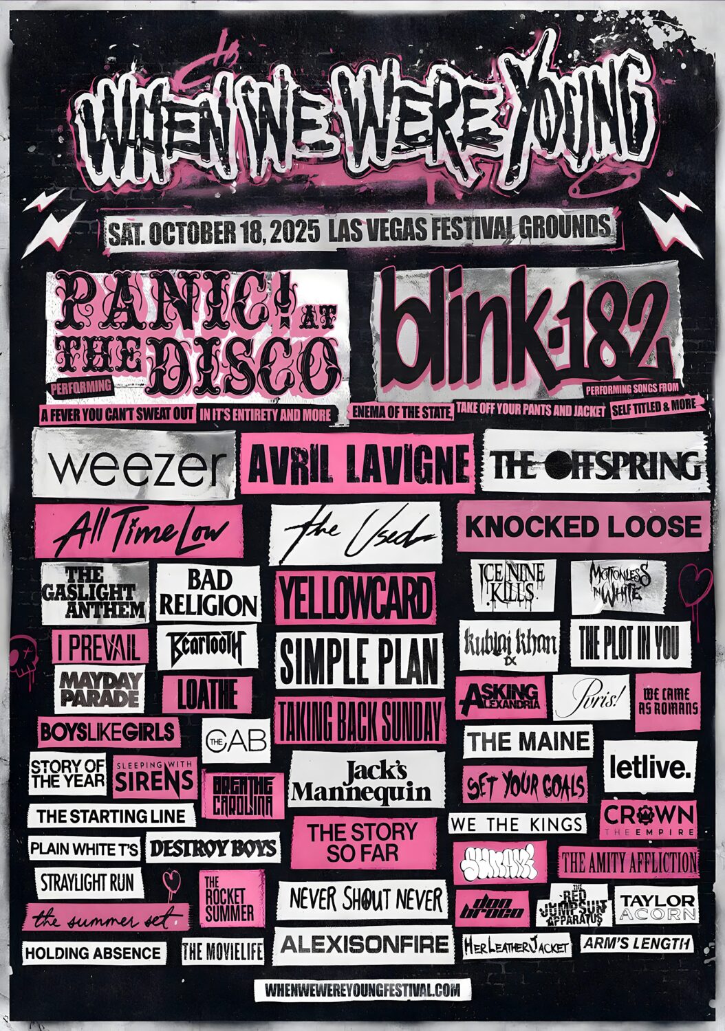 WHEN WE WERE YOUNG 2025 Panic At The Disco - Blink 182 - Weezer Line Up Poster