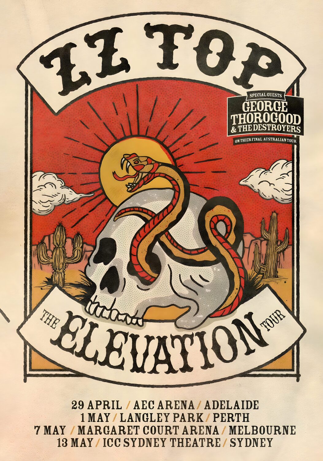 ZZ TOP The Elevation Tour 2025 Australia Tour Poster
