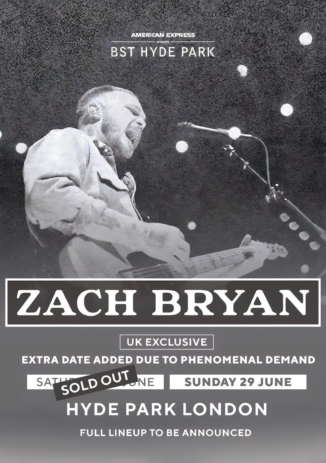 ZACH BRYAN The Great American Bar Scene 2025 Tour: LONDON BST (British Summer Time) Hyde Park - June 2025 Poster