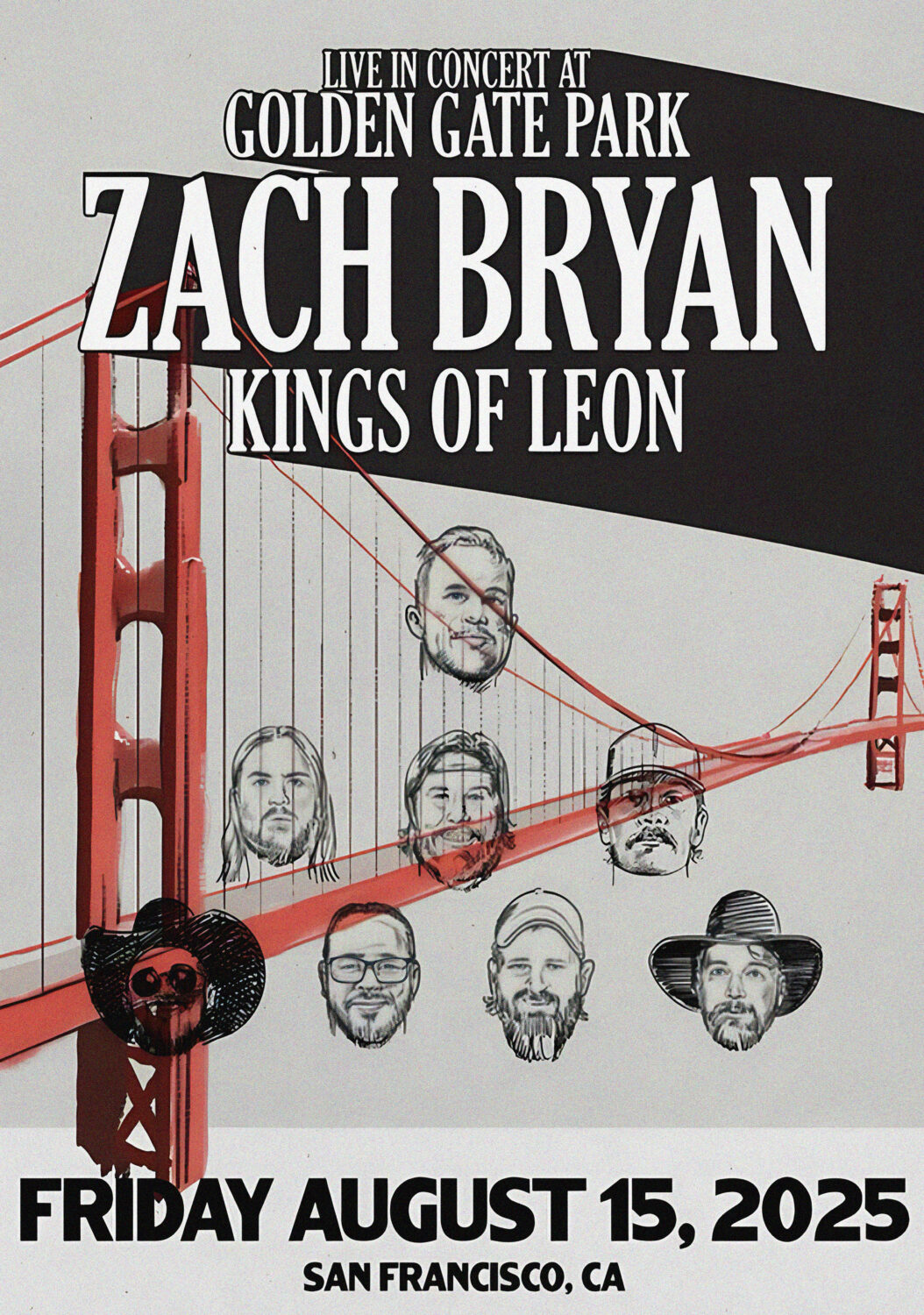 ZACH BRYAN - Kings Of Leon: Live 2025 TOUR SAN FRANCISCO Golden Gate Park Poster