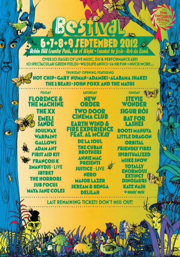 BESTIVAL 2012 FESTIVAL Florence & The Machine - New Order - Stevie Wonder Line Up Poster Print