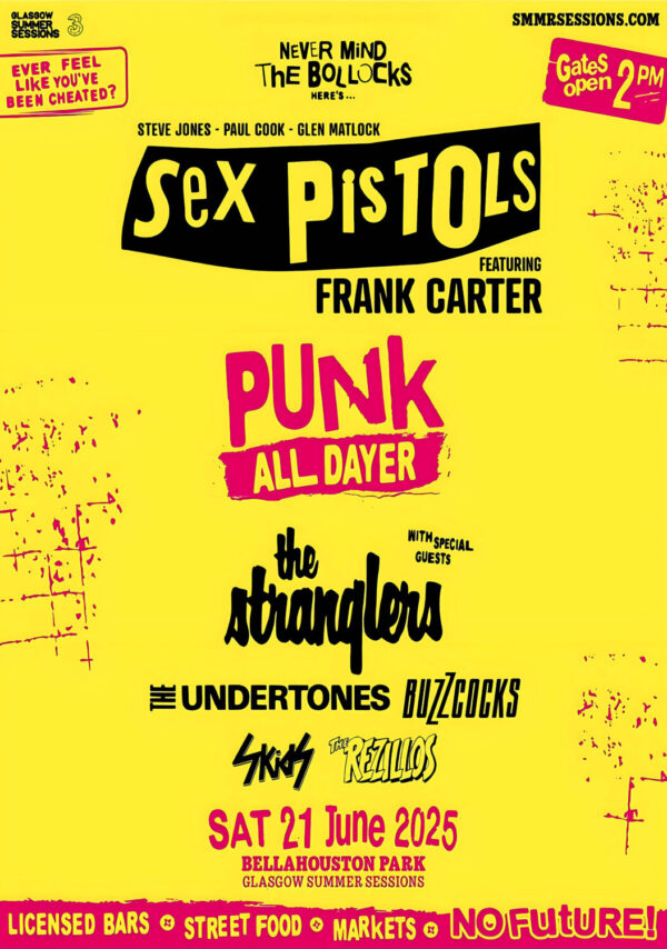 FRANK CARTER & SEX PISTOLS Punk All Dayer 2025 Tour: GLASGOW Bellahouston Park Poster Print