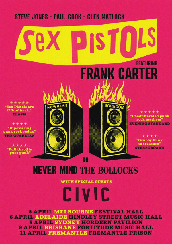 FRANK CARTER & SEX PISTOLS Never Mind The Bollocks 2025 Australia Tour Poster Print