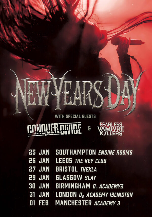 NEW YEARS DAY (band) Half Black Heart 2025 UK Tour Poster