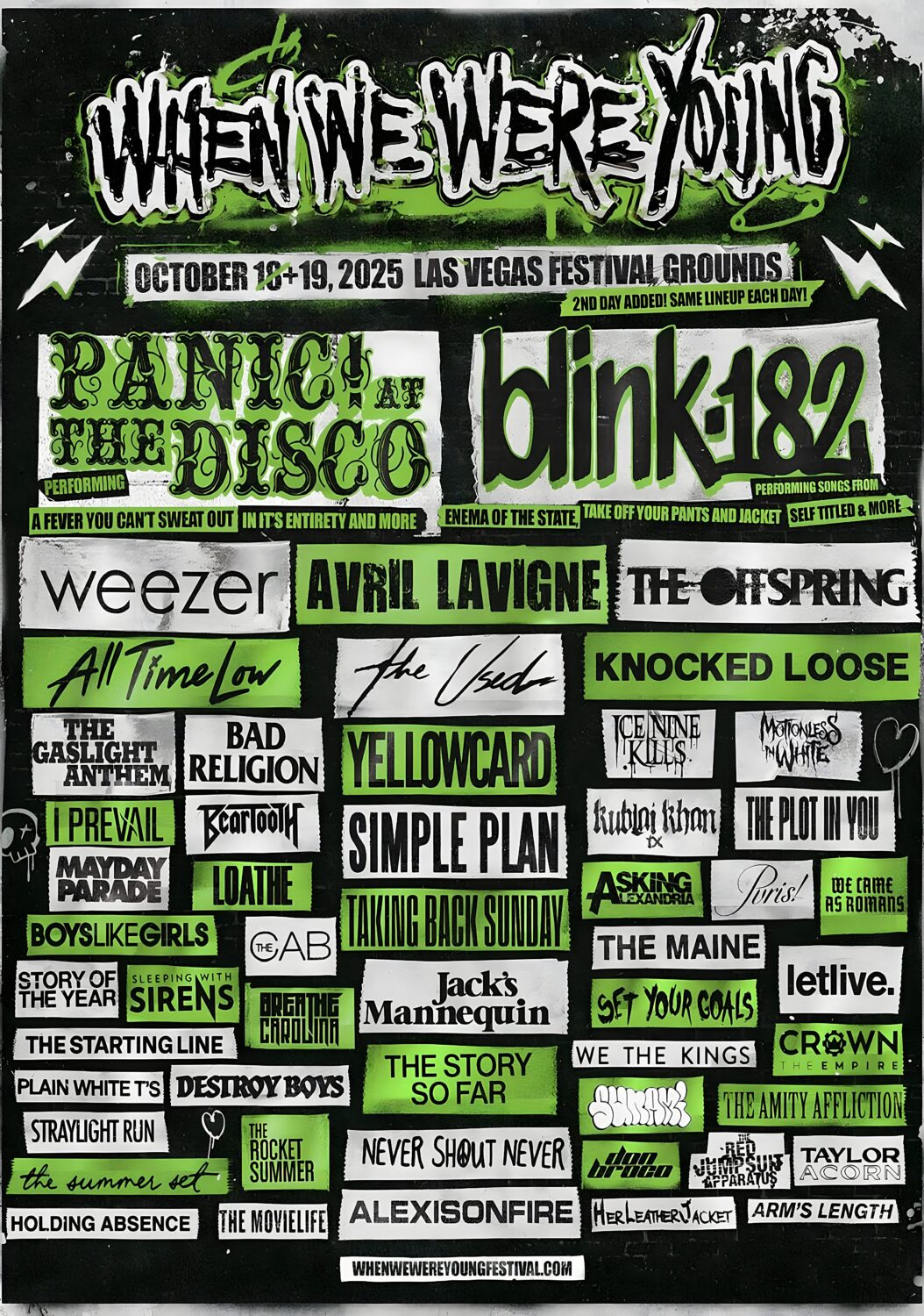WHEN WE WERE YOUNG 2025 FESTIVAL Panic At The Disco - Blink 182 Line Up Poster Print