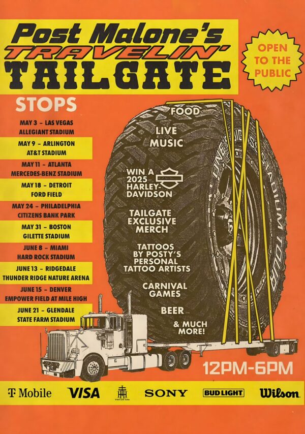 POST MALONE Big Ass World Tour: Travelin Tail Gate 2025 Tour Poster Print
