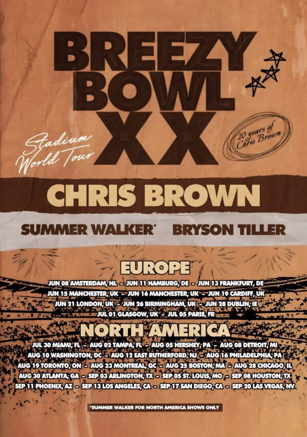 CHRIS BROWN Breezy Bowl XX 2025 UK - Europe - North America Tour Poster