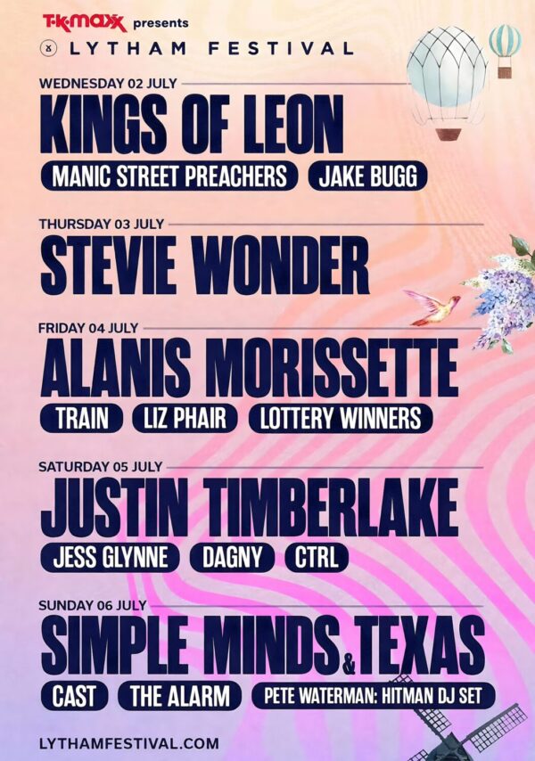 LYTHAM FESTIVAL 2025 Kings Of Leon - Stevie Wonder - Justin Timberlake Line Up Poster