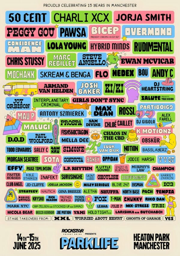 PARKLIFE 2025 FESTIVAL 50 CENT - Charli XCX - Jorja Smith Line Up Poster