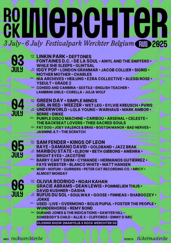 ROCK WECHTER 2025 FESTIVAL Linkin Park - Deftones - Green Day - Sam Fender - Olivia Rodrigo Line Up Poster