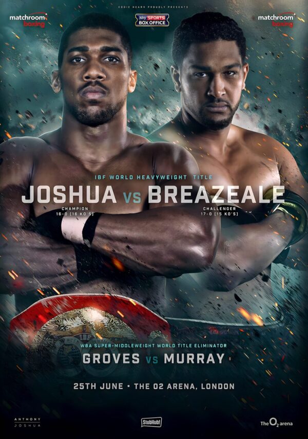 ANTHONY JOSHUA vs. DOMINIC BREAZEALE London O2 Arena 2016 Boxing Fight Poster Print