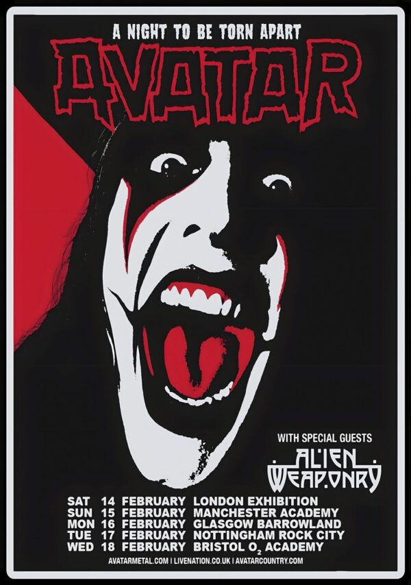 AVATAR (band) A Night To Be Torn Apart 2026 UK Tour Poster