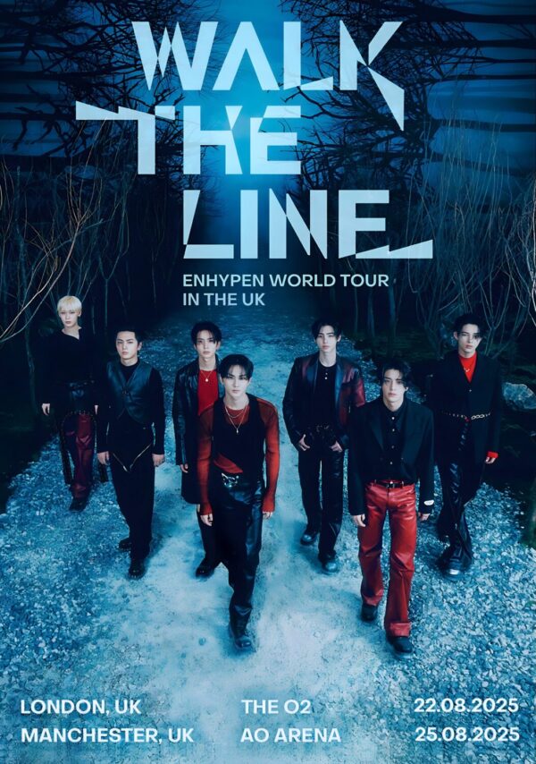 ENHYPHEN Walk The Line 2025 UK Tour: LONDON o2 - MANCHESTER Arena Poster