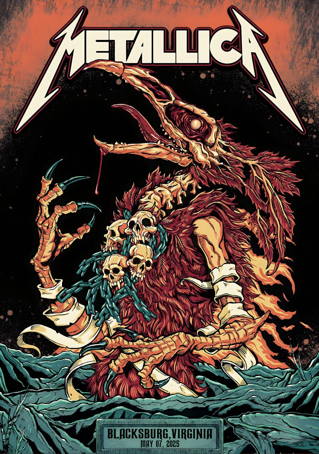 METALLICA M72 2025 Tour BLACKSBURG Lane Stadium Poster