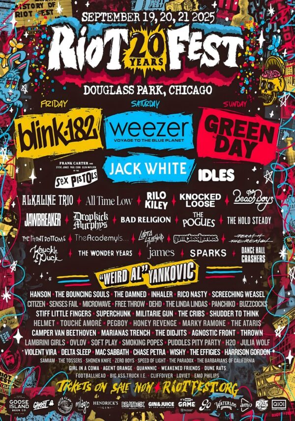 RIOT FEST 2025 FESTIVAL Blink-182 - Weezer - Green Day - Jack White - Line Up Tour Poster