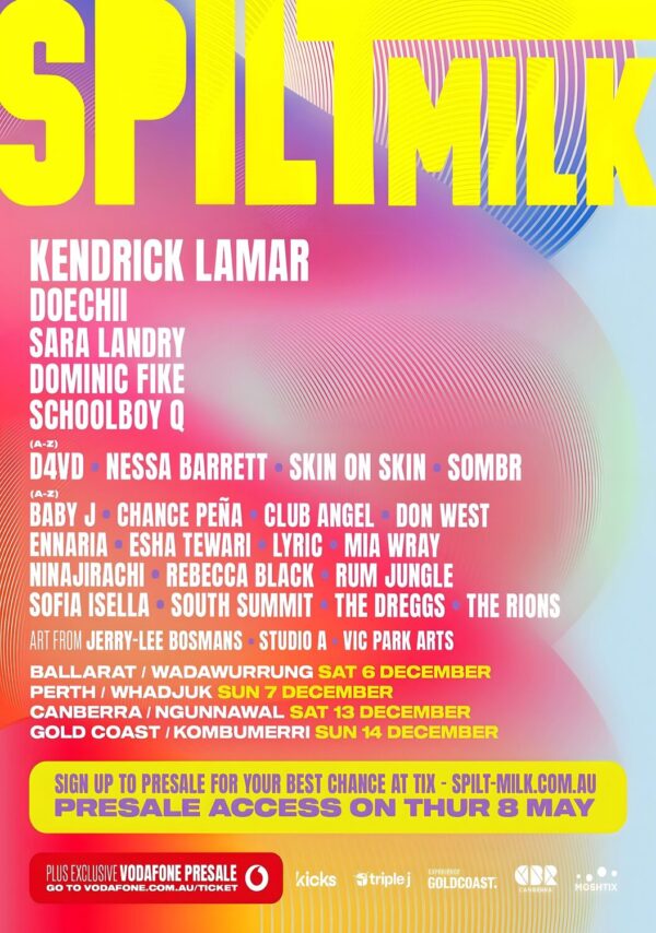 SPILT MILK 2025 FESTIVAL Kendrick Lamar - Doechii - Sara Landry Line Up Tour Poster