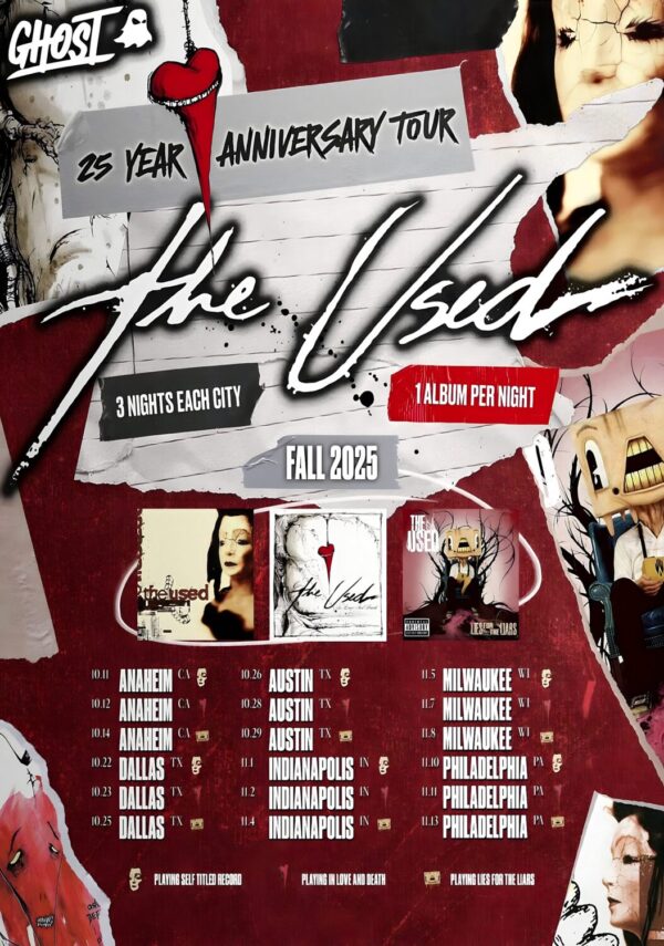 THE USED (band) 25th Anniversary 2025 North America Tour Poster