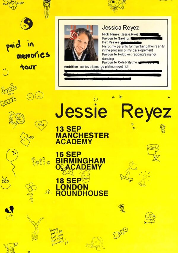 JESSIE REYEZcPaid In Memories 2025 UK Tour Poster
