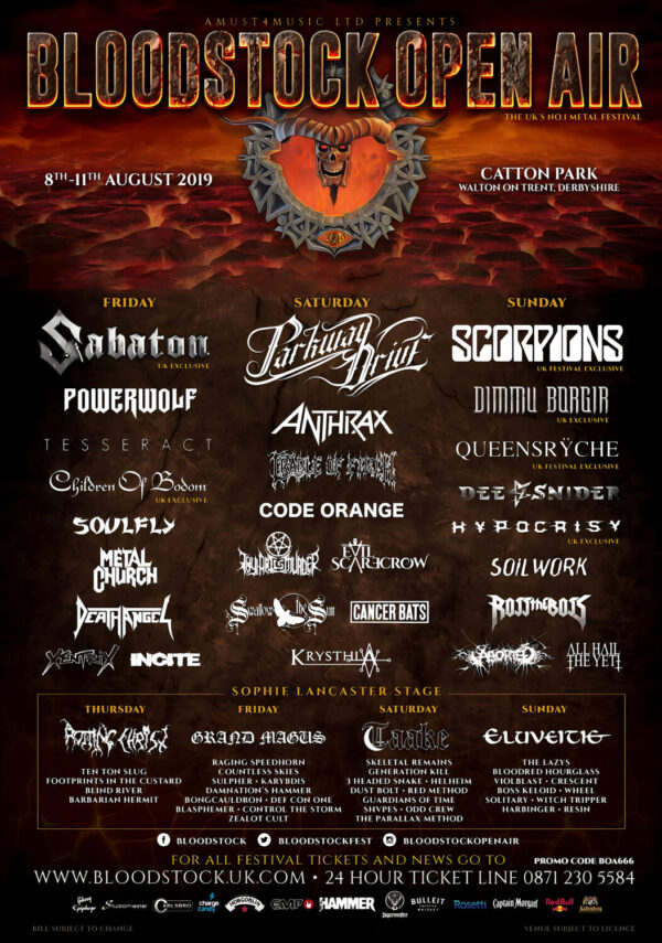 BLOODSTOCK 2019 OPEN AIR FESTIVAL Sabaton - Parkway Drive - Scorpions Line Up Poster Print