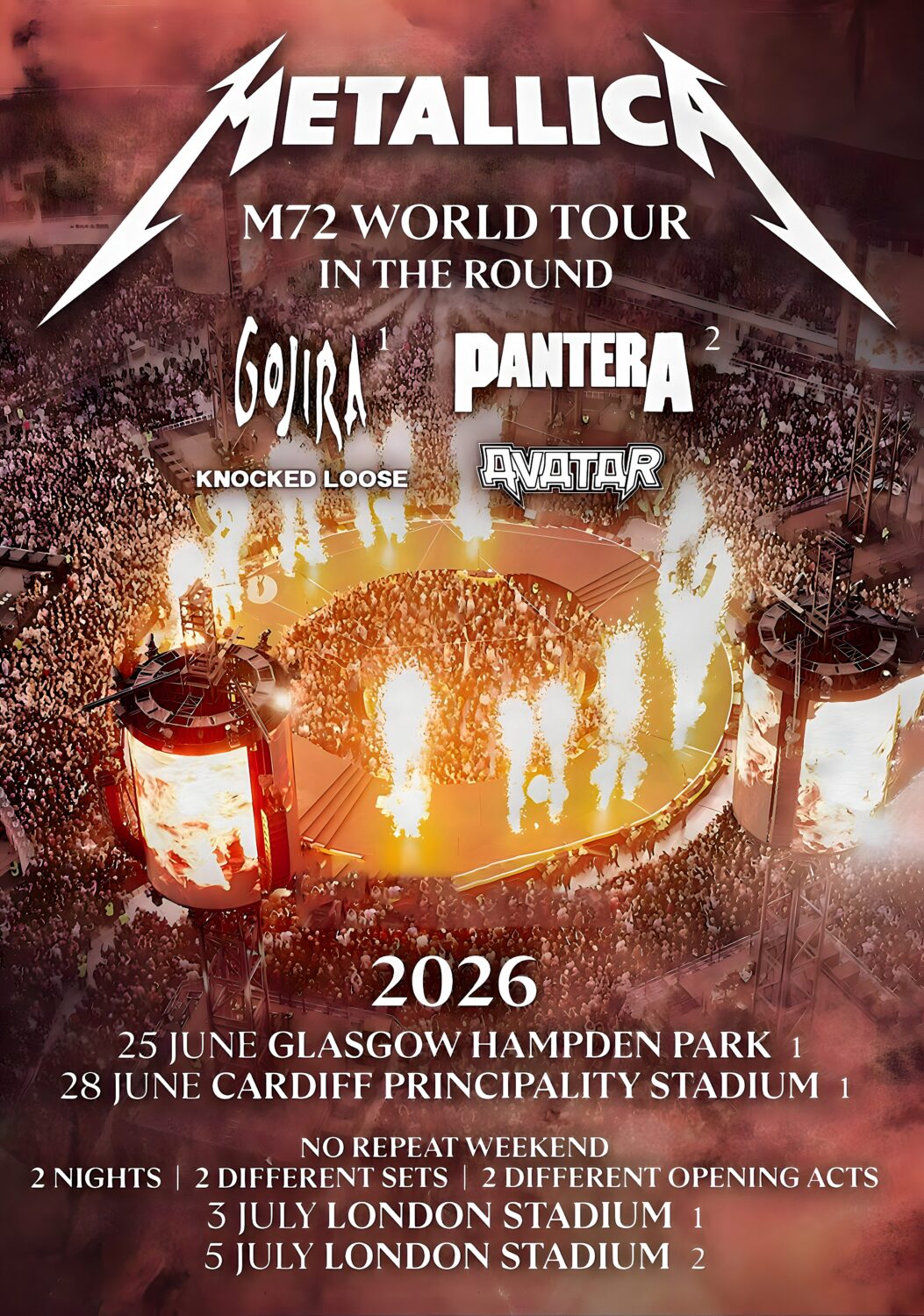  METALLICA M72 UK 2026 Tour: Glasgow - Cardiff - London Poster 