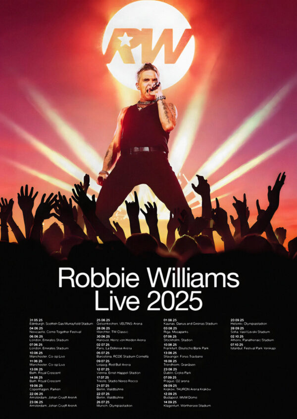 ROBBIE WILLIAMS Britpop Live 2025 UK & Europe Tour Poster