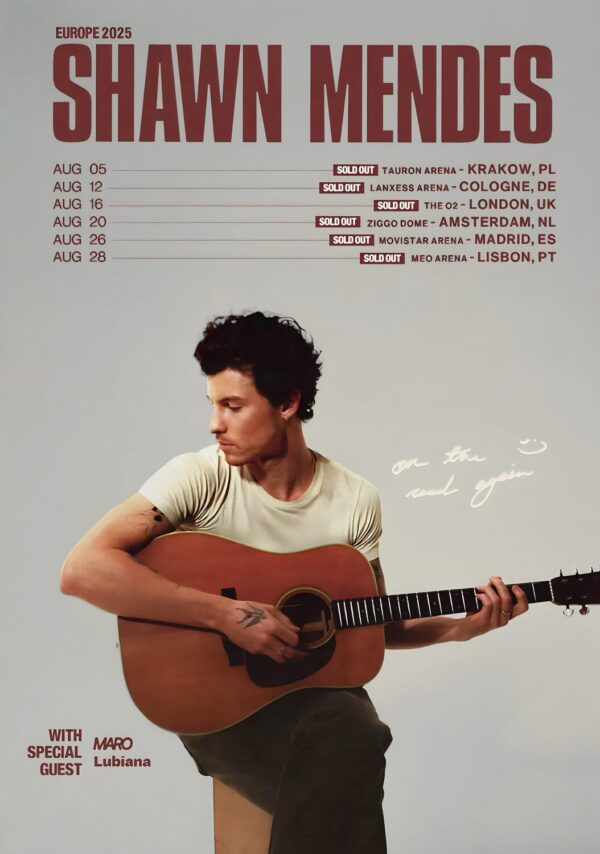 SHAWN MENDES On The Road Again 2025 European Tour Poster