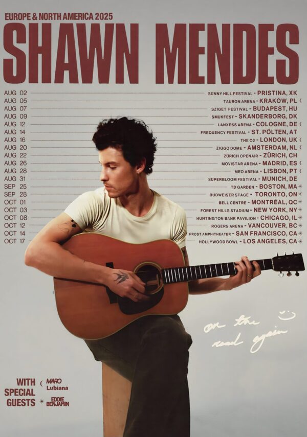 SHAWN MENDES On The Road Again 2025 Europe & North America Poster