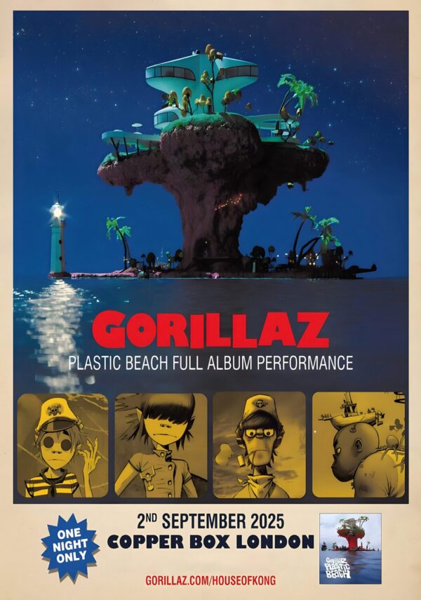 GORILLAZ Live 2025 Plastic Beach: LONDON Copper Box Tour Poster