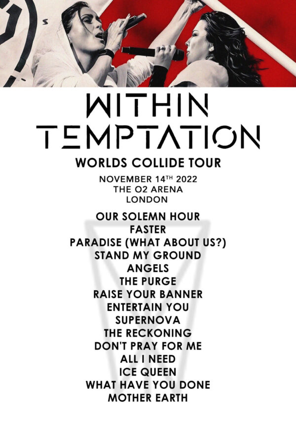 WITHIN TEMPTATION World Collide Tour: LONDON The O2 Arena - 14 Nov 2022 Setlist Poster Print