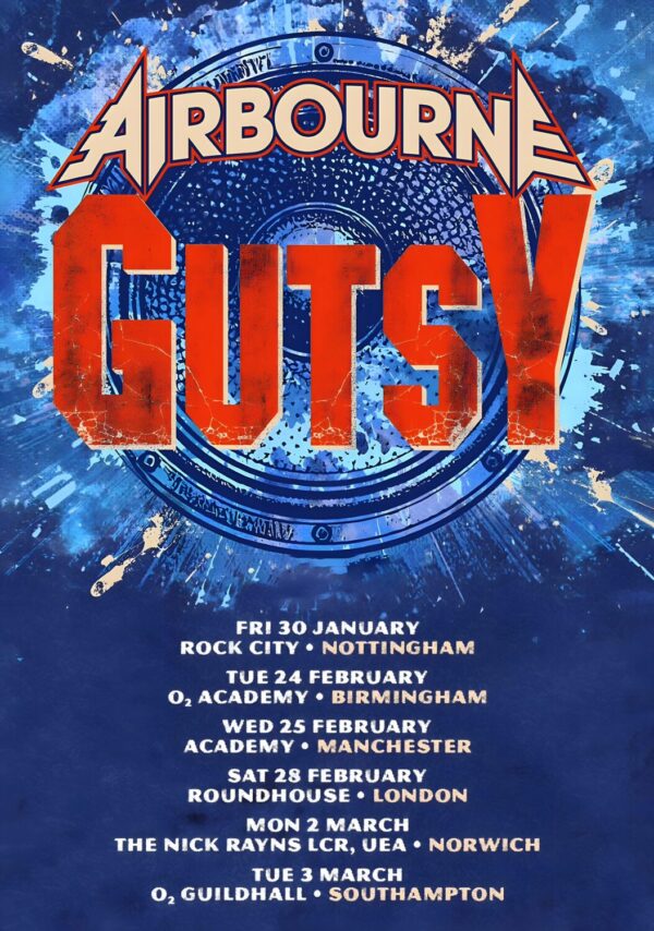 AIRBOURNE The Gutsy 2025 UK Tour Poster