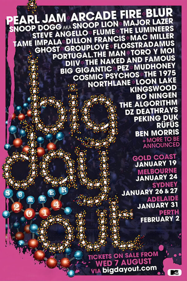 BIG DAY OUT 2014 FESTIVAL Pearl Jam - Blur LIne Up Poster Print