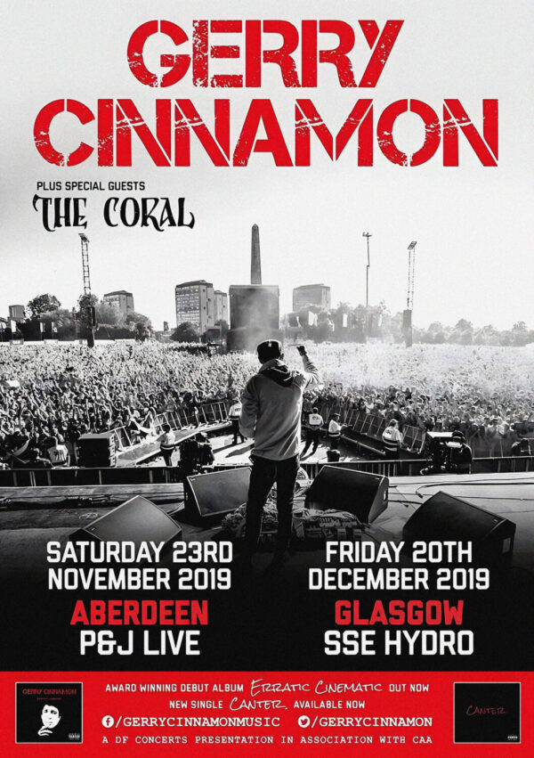 GERRY CINNAMON Erratic Cinematic 2019 Scotland Tour: ABERDEEN - GLASGOW Poster Print