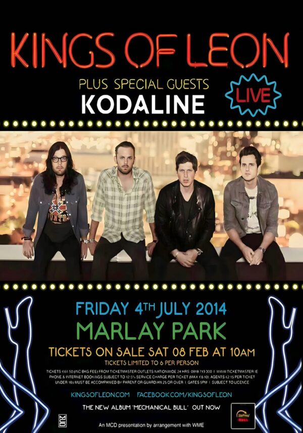 KINGS OF LEON Mechanical Bull 2014 Tour: DUBLIN Marlay Park Poster