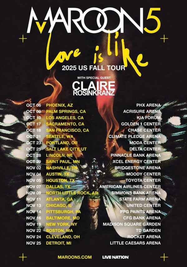 MAROON 5 Love Is Like 2025 North America Arena Tour Poster