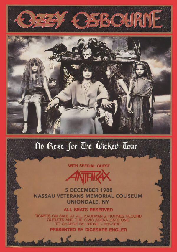 OZZY OSBOURNE No Rest For The Wicked 1988 Tour: BUFFALO New York Poster Print