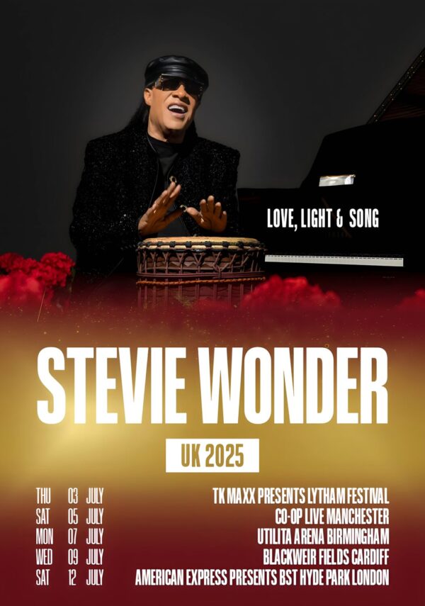 STEVIE WONDER Love, Light & Song 2025 UK Arena Tour Poster