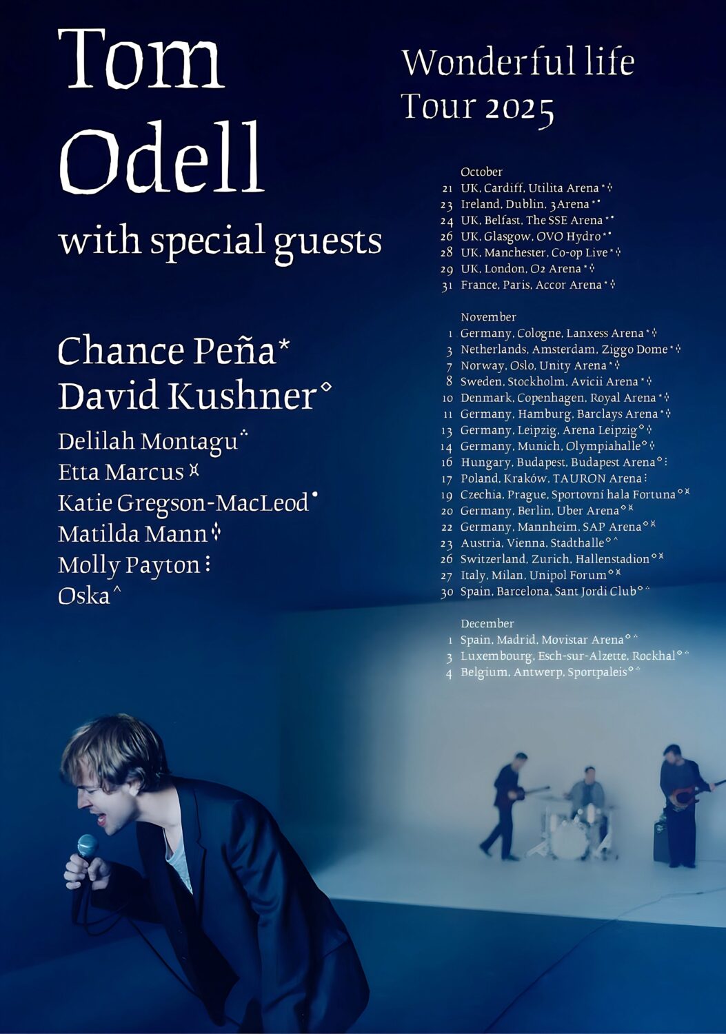 TOM ODELL Wonderful Life 2025 UK & Europe Tour Poster