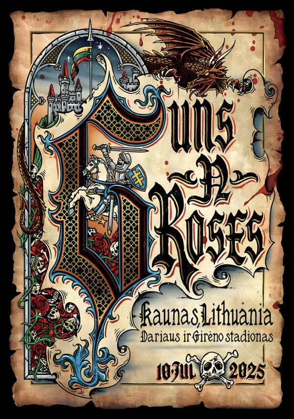 GUNS N ROSES Because What You Want 2025 Tour KAUNAS Darius and Girėnas Stadium Poster Print