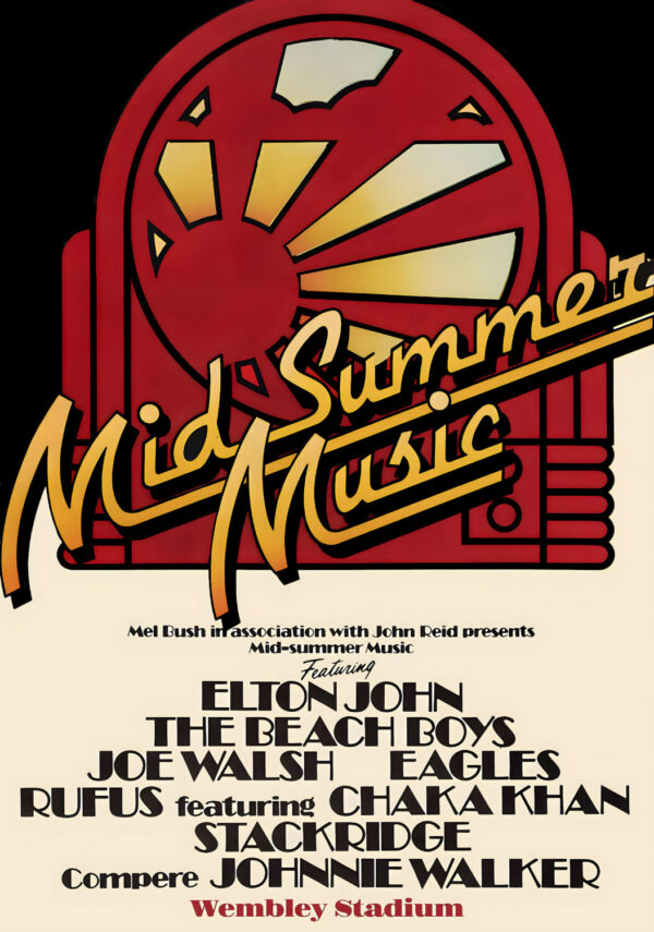 ELTON JOHN Mid-Summer Music 1975 Tour: LONDON Wembley Stadium Poster Print