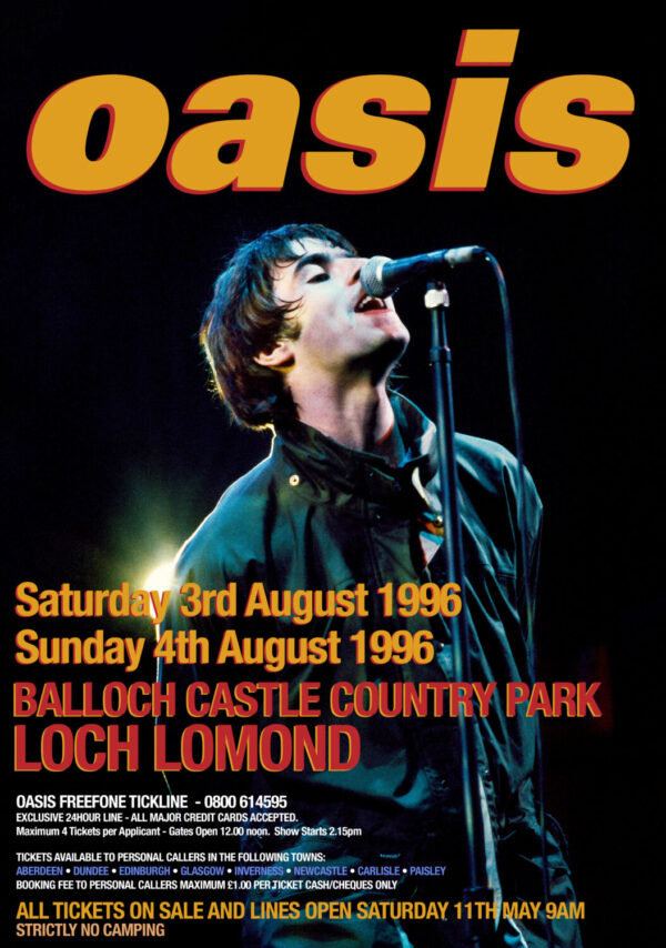 OASIS (What's the Story) Morning Glory? Tour: LOCH LOMOND Balloch Castle Country Park 3/4 August 1996 Poster Print