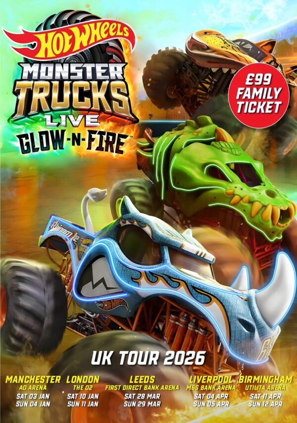 HOT WHEELS MONSTER TRUCKS Live Glow-N-Fire 2026 UK Arena Poster