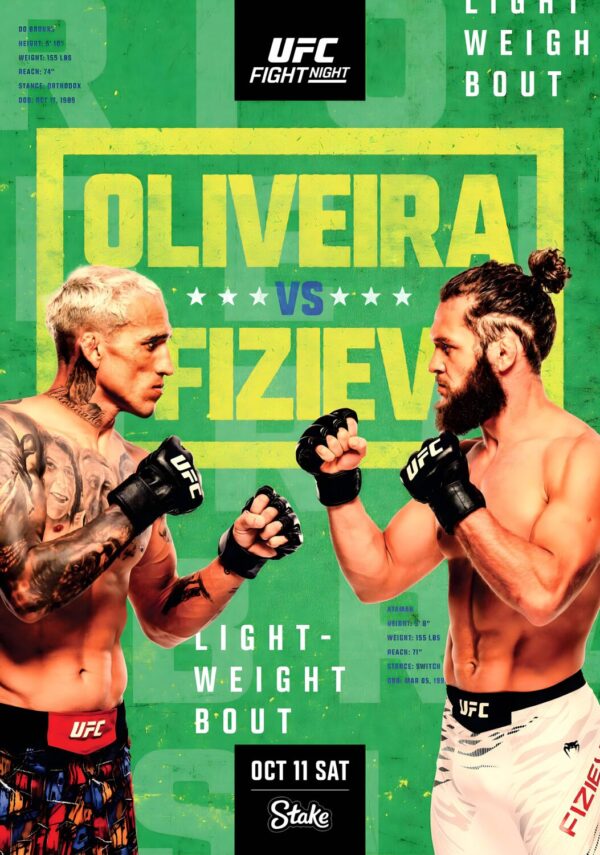 UFC Fight Night 261: Charles Oliveira vs. Rafaeal Fiziev 2025 Fight MMA Rio de Janeiro Poster Print